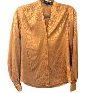 Express Portofino Satin Animal Print Blouse Size XS Gold Leopard Work Top